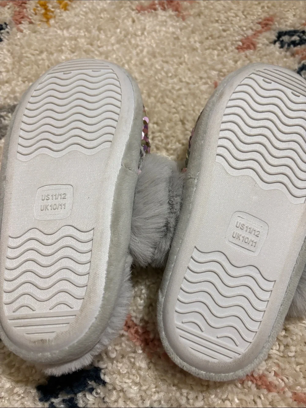 Kids Sequin & Faux Fur Slippers - Gray with Multicolor Sequins